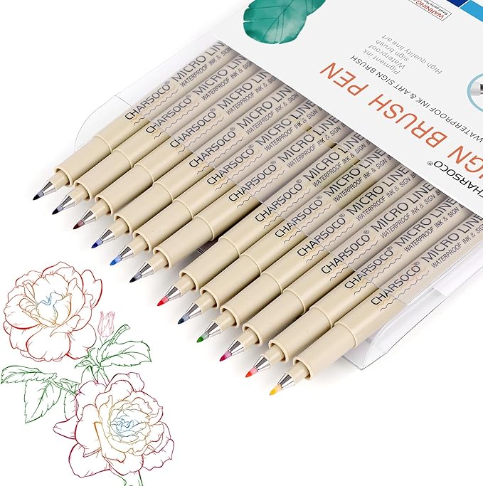 Arts Sign Brush Pen, Felt Tip Water Based Ink with 12 Colors, for Journaling, Lettering, Calligraphy, Technical Drawing and Scrapbooking-DeskLoop Office