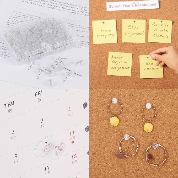 300 Pcs Push Pins Clear Thumb Tacks Pins Clear Flat Head Thumb Tacks Thumb Tack - Image 6