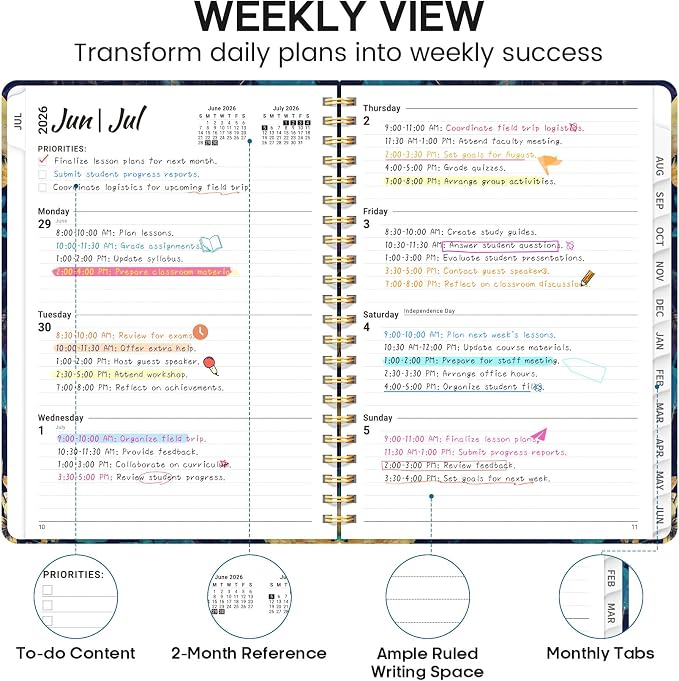 Academic Planner 2026-2027, Weekly and Monthly Calendar Book, July 2026 – June - Image 3