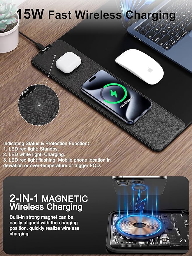 TopMade Mouse Pad with 15W Fast Wireless Charging, 31.5"x15.75" XXL Large - Image 2