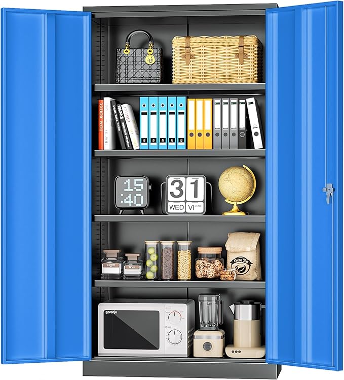 INTERGREAT Garage Storage Cabinets with Doors and Shelves,72" H Steel Locking Cabinets Storage with Lockable Door,Metal Storage Cabinet for Home Office,Warehouse,School,Black Blue-DeskLoop Office
