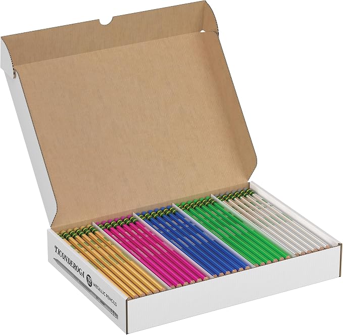 Ticonderoga Wooden Pencils, Pre-Sharpened, #2 HB Soft, Metallic Colors by Ticonderoga