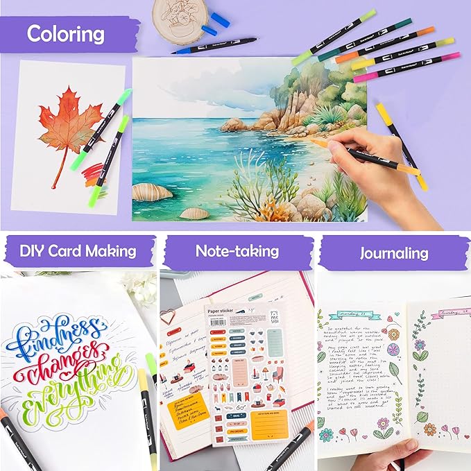 168 Colors Brush & Fine Dual Tip Watercolor Markers Set for Kids Adults Coloring Books No Bleeding Paint Pens For Drawing Note taking Planner Calligraphy Journaling Card Making Art Supplies-DeskLoop Office