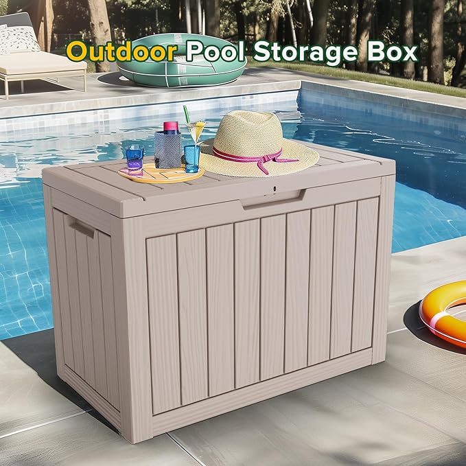 45 Gallon Outdoor Storage Box Waterproof Lockable Resin Deck Box Large, Patio Storage Bin for Pool Accessories Cushion Furniture, Garden Tools, UV-Resistant Outside Delivery Light Coffee-DeskLoop Office