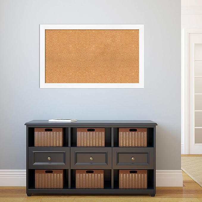 Amanti Art Natural Cork Board for Wall, 25x41 Vision Board with White Frame, Large Corkboard Office Decor for Home Organization, Modern Corkboard Pinboard to Display Items for Home Organization in-DeskLoop Office