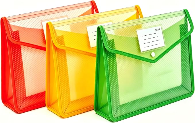 3 Pack A4 Transparent Plastic File Envelopes, Office & Home by Sinboun