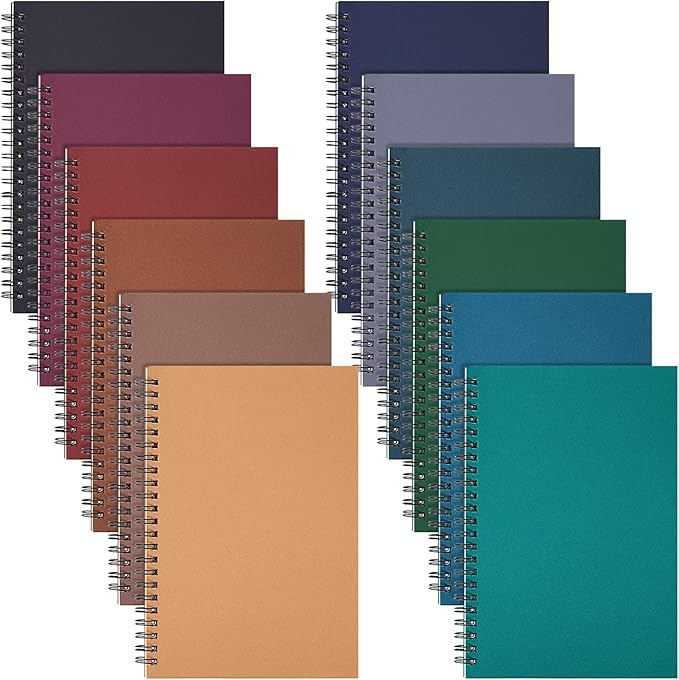 Fuutreo 12 Pcs Spiral Notebook for Work A5 8.3 x 5.7 Inch College Ruled Spiral Journal Notebook Kraft Cover Ruled Paper, 12 Color, 60 Sheets, 120 Pages for Office School(Business Color)-DeskLoop Office