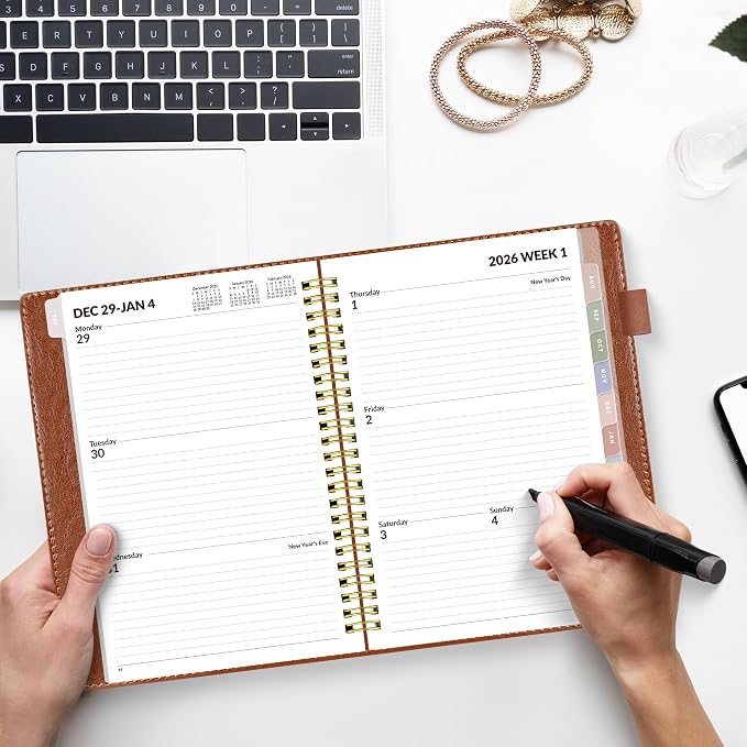 SUNEE 2026 Weekly & Monthly Planner 6.4"x8.5"- 12 Month, Vegan Leather Cover - Image 5