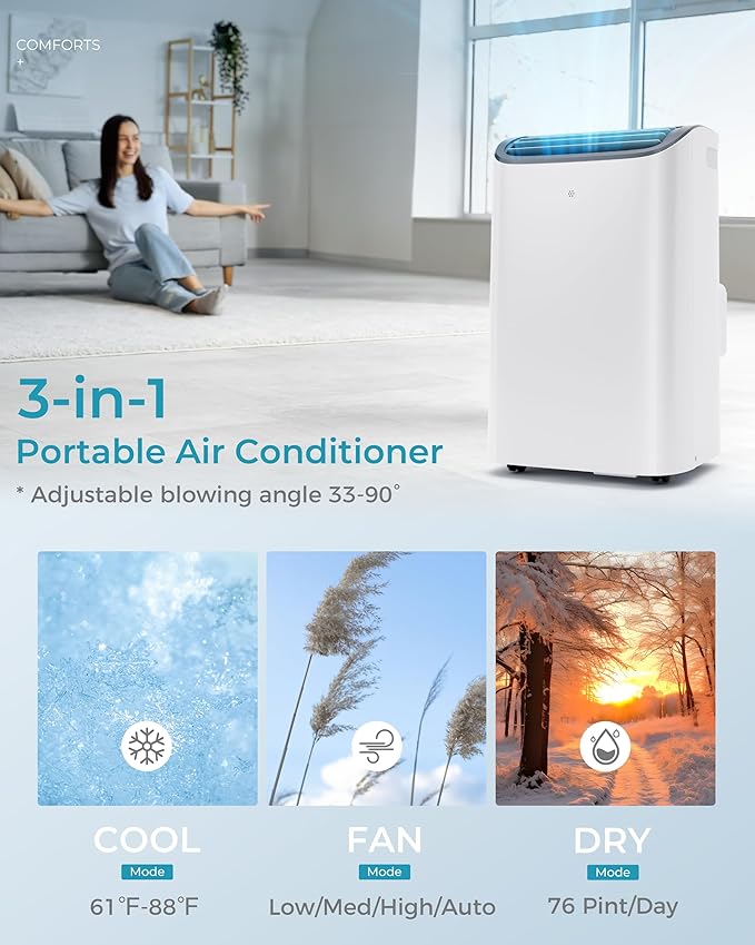 EUHOMY Portable Air Conditioners, 14000 BTU Portable AC Unit up to 700 Sq.Ft, 4-in-1 Portable Air Conditioner with Cool,mDehumidifier, Fan, Sleep Mode, 24H Timer, Remote, for Apartment, RVs, Bedroom-DeskLoop Office