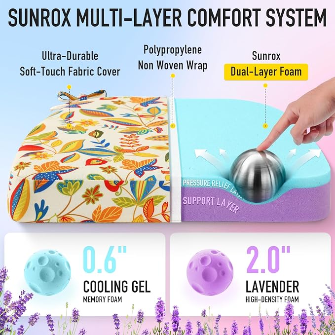 SUNROX Cooling Gel Memory Foam Chair Cushions, 2.6" Thick U-Shaped Dual-Layer - Image 2