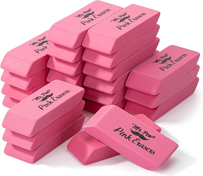 Mr. Pen- Pink Pencil Eraser Bulk, 24 Pack | Large Latex Free Block Erasers by MrPen