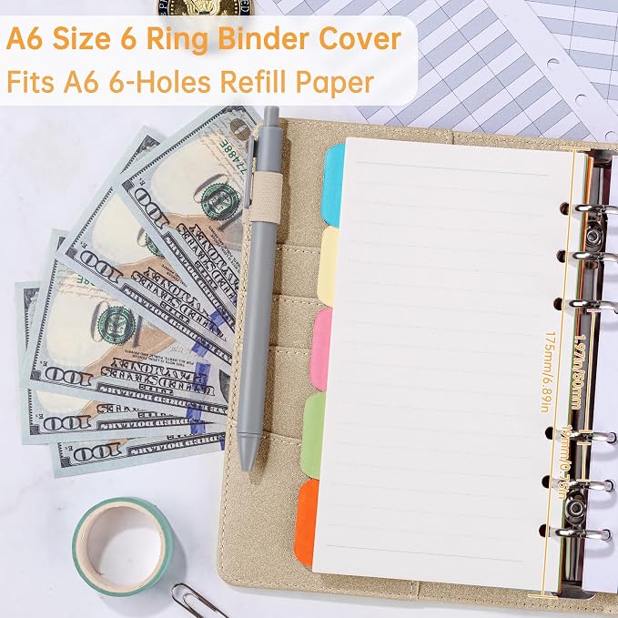 Antner A6 Notebook Binder Refillable 6 Ring Budget Binder Cover - Image 3