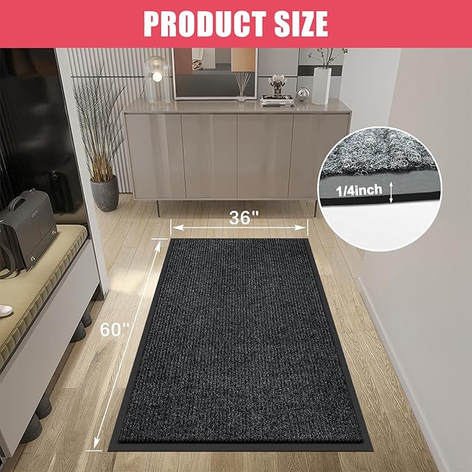 Kuyal Front Door Mat, 3'x5' Indoor Outdoor Entrance Mat, Commercial Floor Mats Inside Outside Entrance, Heavy Duty Durable Welcome, Rubber Backing Non Slip Outdoor Mats for Entryway,Black-DeskLoop Office