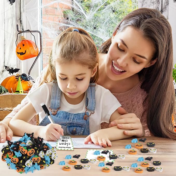 FOIMAS 80pcs Halloween Erasers, Pumpkin Ghost Skull Rubber Erasers - Image 7