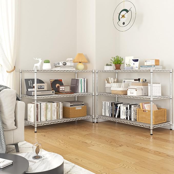 3- Shelf Metal Shelving Unit 35.6Wx14Dx36H, Adjustable Storage Shelves Heavy - Image 4