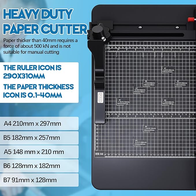 12 Inch A4 Guillotine Paper Cutter Heavy Duty Paper Cutter 400 Sheet Capacity Stack Cards Trimmer Steel Slicer with Metal Base for Cards Leather Office Home School (Black)-DeskLoop Office