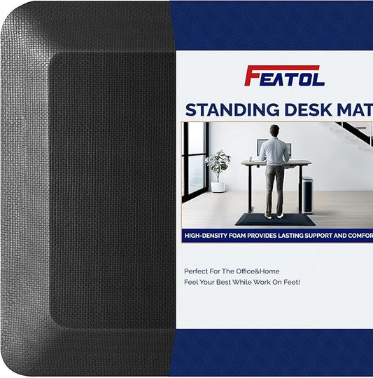 FEATOL 4 Packs Anti Fatigue Mats Thick Cushioned Standing Desk Mat Office, Ergonomic Kitchen Mats Set of 4, Memory Foam Comfort Floor Mat Padded Foam Rugs, Stain Resistant, Non-Slip (20" x 32", Black)-DeskLoop Office