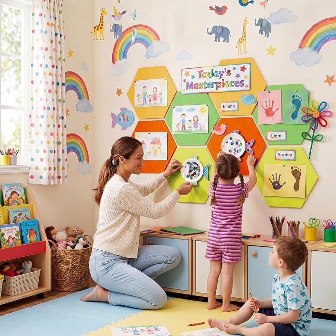 8 Pack Hexagon Felt Bulletin Board Tiles - Image 4