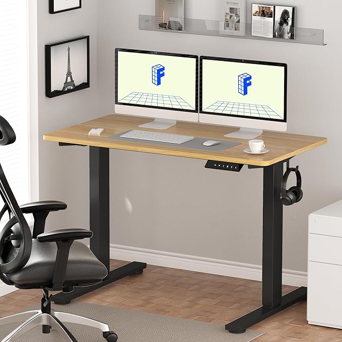 FLEXISPOT EN1 Whole-Piece Standing Desk 55x28 Electric Height Adjustable Desk for Home Office and Computer Workstation (Black Frame + 55" Maple Top, 2 Packages)-DeskLoop Office