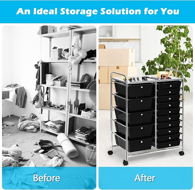 GOFLAME 15-Drawer Rolling Storage Cart, Craft Storage Cart - Image 7