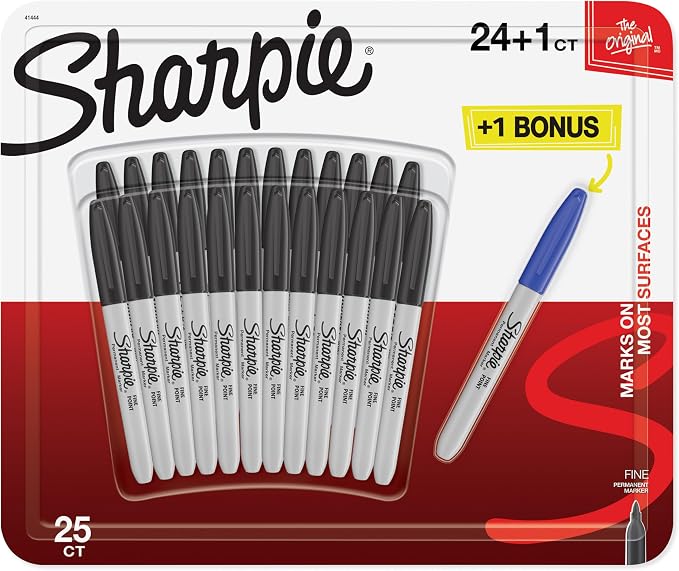 Sharpie Permanent Markers | Fine Point | 24 Black + 1 Blue Marker Pen | 25 by Unknown