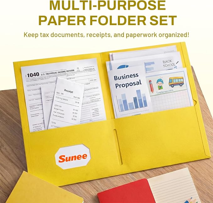 SUNEE Folders with Pockets, 2 Pocket Folders Fit Letter Size Paper, Paper File - Image 2