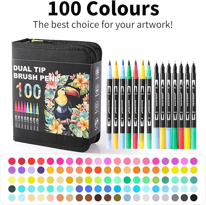 Double Brush Marker Pens, 100 Colors Art Markers Set with Fine Tip and Brush Tip for Kids Adult Coloring Book Hand Lettering Calligraphy Drawing Art Supplies Kit-DeskLoop Office