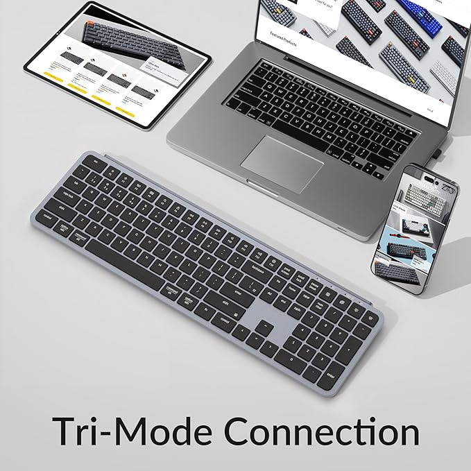 Keychron B6 Pro Ultra-Thin Wireless Keyboard, Full-Size ZMK with Numeric Keypad Quiet Typing, 2.4 GHz/Bluetooth 5.2/Wired Connection Long Battery Life, Compatible with Mac Windows Linux - Space Gray-DeskLoop Office