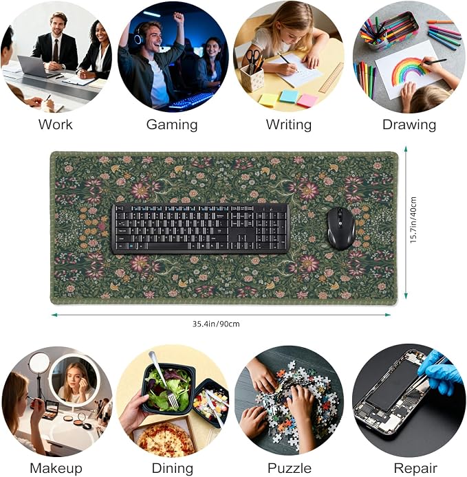 Dark Green Floral XXL Desk Mat, Extra Large Mouse Pad - Image 8