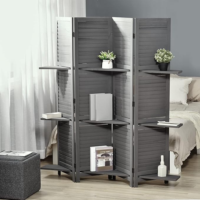 NicBex Room Divider 4 Panel Room Dividers with Storage Shelves Partition Room Dividers and Folding Privacy Screens 5.6 FT Wall Divider for Home, Office, Room Separation,63.75"W x 0.75"D x 67"H, Gray-DeskLoop Office