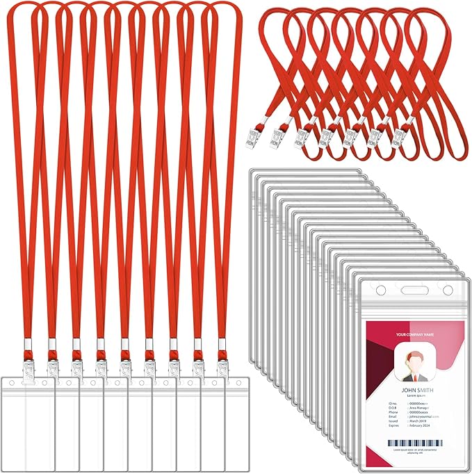 100 Sets Lanyards for Id Badges and Clear Plastic Vertical Name Badge ID Card by Maileto