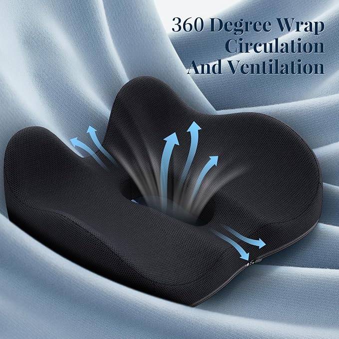 Benazcap Wheelchair Cushions Seat Cushion for Tailbone Pain Relief/Hemorrhoid - Hip Shaped Memory Foam Office Chair Cushions to Unleash Supreme Comfort in Office, Home, and Car Seating-Black-DeskLoop Office