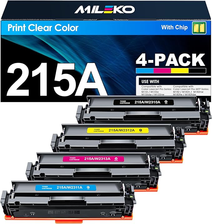 215A Toner Cartridges (with Chip) - Replacement for HP 215A Toner Cartridges 4 Pack for HP 215A work for HP Color Laseret Pro MFP M182nw M183fw M183fdw M155dw M155nw Series Printer（4 Pack, 215a toner）-DeskLoop Office