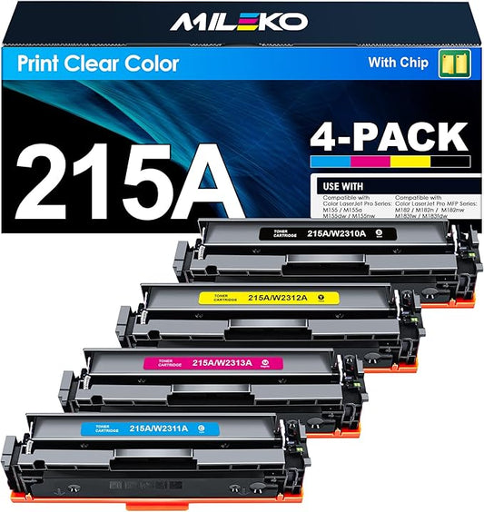 215A Toner Cartridges (with Chip) - Replacement for HP 215A Toner Cartridges 4 Pack for HP 215A work for HP Color Laseret Pro MFP M182nw M183fw M183fdw M155dw M155nw Series Printer（4 Pack, 215a toner）-DeskLoop Office