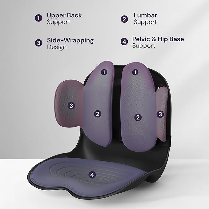 3D Lumbar Support Seat Cushion – Patented Spine Alignment Ergonomic Posture Corrector, Breathable Mesh & EVA Foam, Portable for Home, Office, Meditation, Gaming, Outdoor 16.5" W × 15.7" D-DeskLoop Office