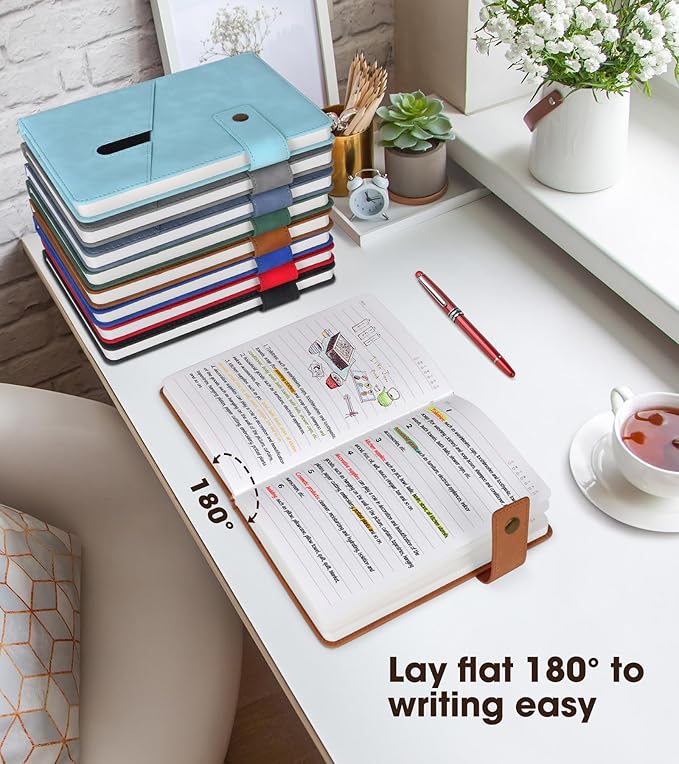 A5 Lined Leather Journal Notebook,Hardcover Journal Set with Pen and Gift Box,100Pages 100gsm Thick Ruled Paper Daily Diary for Men Women School,Travel,Business,Work,Writing 5.9" X 8.4"-DeskLoop Office