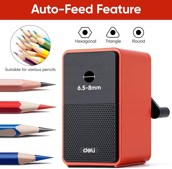 deli Manual Hand Crank Pencil Sharpener - Image 3