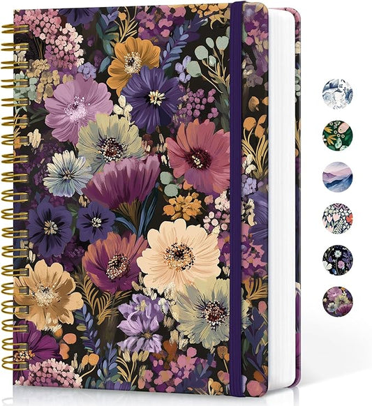 Lined Spiral Notebook Journal for Work, 300 Pages Thick B5 (7.1"x10") College Ruled Journal for Women & Writing, Hardcover Notebook for Note Taking, Perfect for Office Home School, Midnight Bloom-DeskLoop Office
