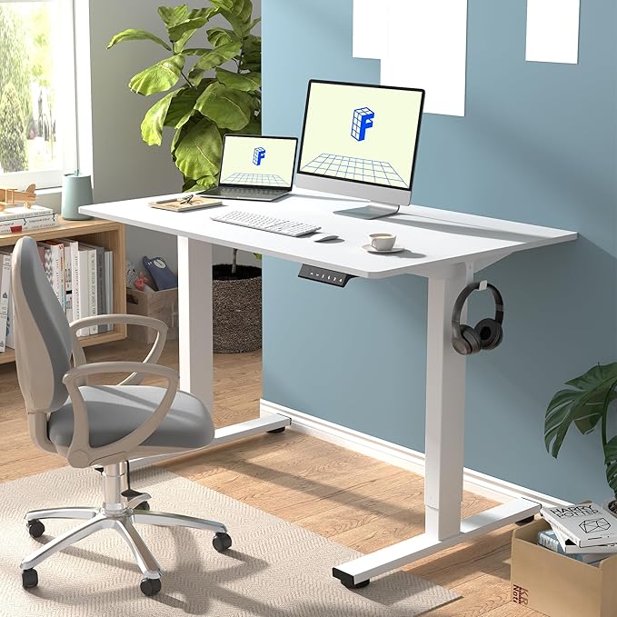 FLEXISPOT EN1 One-Piece Standing Desk 48 x 30 Inch Desktop Adjustable Height Electric Desk for Home Office and Computer Workstation (White Frame + White Top, 2 Packages)-DeskLoop Office