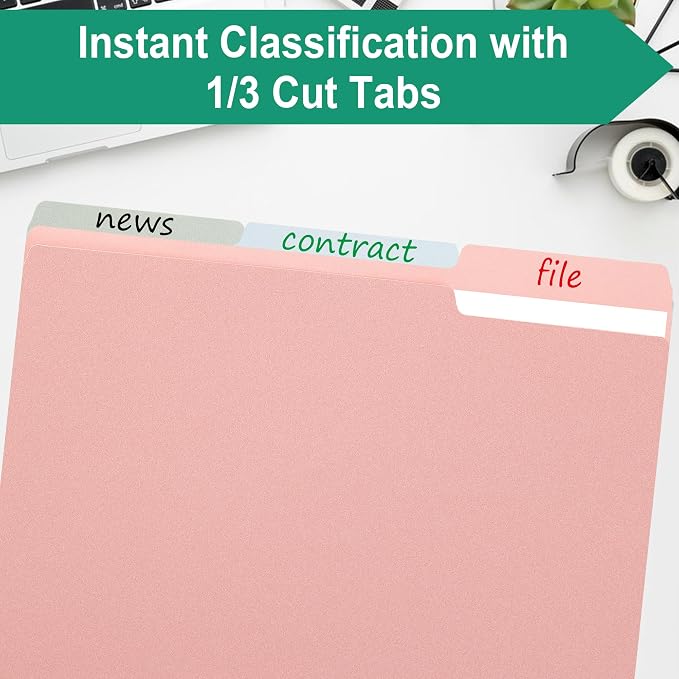 pmybupo Pink File Folders with Tabs –Colored File Folders, 1/3 Cut Top Tabs - Image 3
