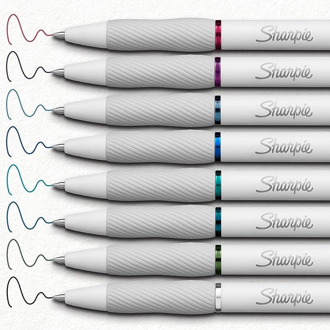 Sharpie S-Gel | Gel Pens for Writing | Medium Point (0.7mm) | Assorted Ink Colours | White Pearl Barrels | 8 Count-DeskLoop Office