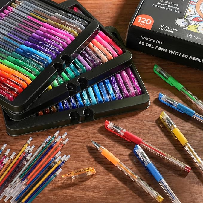 Shuttle Art Gel Pens, 120 Pack Gel Pen Set Packed in Sturdy Box, 60 Unique Colors with 60 Refills for Adults Coloring Books Drawing Doodling Crafts Scrapbooking Journaling-DeskLoop Office