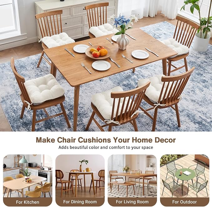 BETU White Chair Cushions for Dining Chairs Set of 6, 3.5" Thick Kitchen Table - Image 6