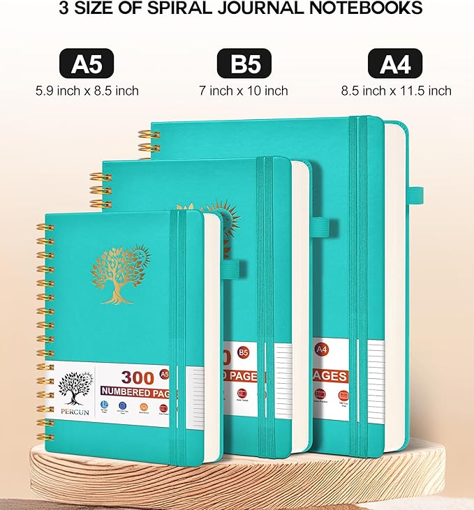 Large Spiral Notebook Journal for Women Men - 300 Numbered Lined Pages, College Ruled, A4 Hardcover Spiral Bound Notebook for School, Work, Note Taking, Writing, Leather Spiral Journal 8.5"x11"-DeskLoop Office