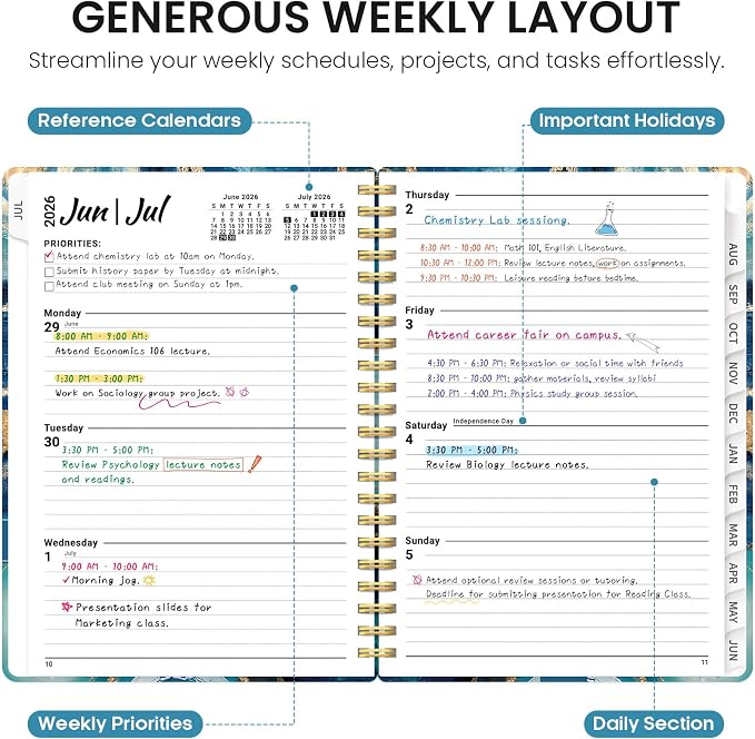 Planner 2026–2027, Academic Monthly Weekly Spiral Calendar, July 2026 – June - Image 3