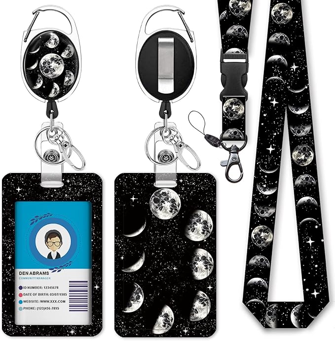Moon Planet Teacher Lanyards for Id Badges and Keys, Retractable ID Badge Holder by Giancomics