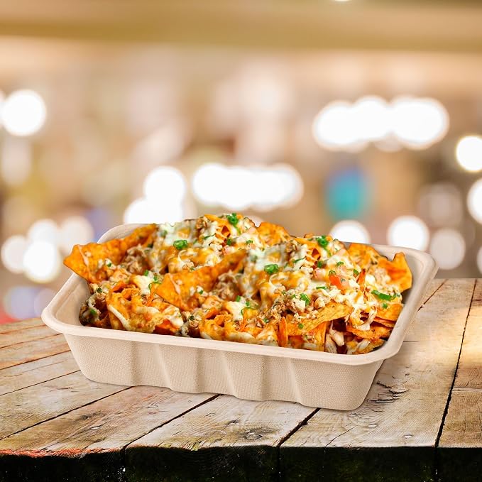 Harvest Pack 32 oz Compostable Food Trays, 8.49" x 6.45" x 1.86" Disposable - Image 9