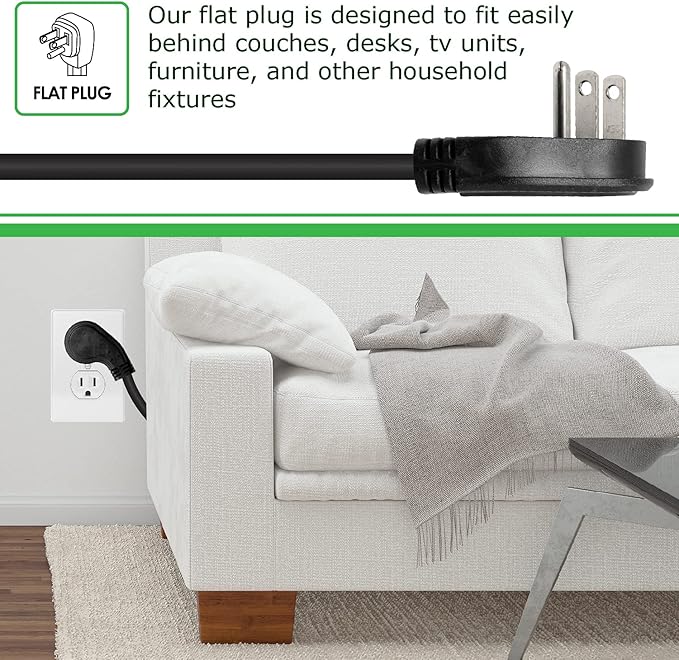 Digital Energy 8 Outlet Surge Protector Power Strip - 15 AMP, 1875 W, 125 V, 350 J Surge Protection, ETL Listed - Flat Plug, Black, 3 FT-DeskLoop Office