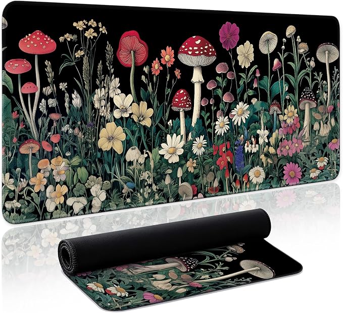 Aesthetic Desk Mat, Cute Woodland Mushroom Desk Pad Protector by Zotia