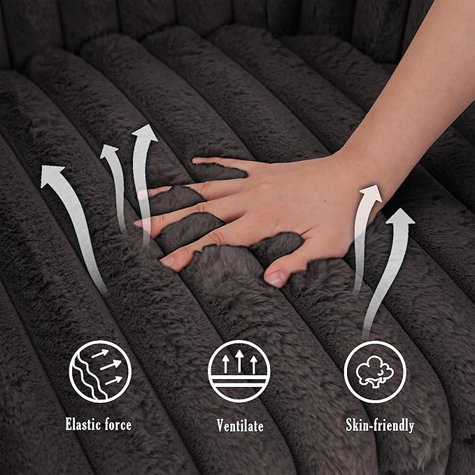 UIXE Faux Fur Swivel Accent Chair, Set of 2, Modern Upholstered Armchair Barrel Club Chair for Living Room, Chocolate-DeskLoop Office